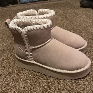 Pink Lily Beige Platform Boots